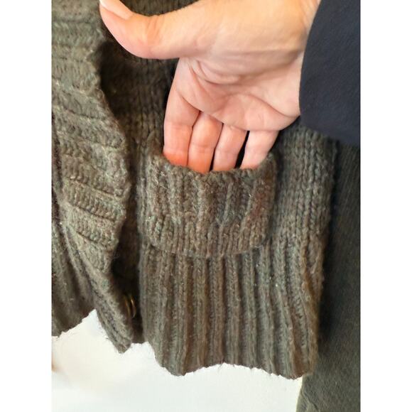 VTG Free People Cardigan Sweater Womens Forest Green Chunky Knit Mock Neck Y2K - Picture 4 of 12